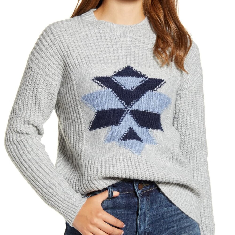 Lucky Brand Women's Petite Intarsia Crew Neck Heavy Winter Sweater Size S/P